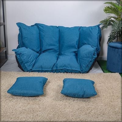 Yatai Foldable Floor Sofa 2 Seater Majlis Lazy Couch Sofa Floor With Bed & 2 Pillows Seating Back Support Floor with Adjustable Backrest Fully Assembled for Reading Sleeping TV Watching Gaming (Blue)