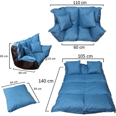 Yatai Foldable Floor Sofa 2 Seater Majlis Lazy Couch Sofa Floor With Bed & 2 Pillows Seating Back Support Floor with Adjustable Backrest Fully Assembled for Reading Sleeping TV Watching Gaming (Blue)