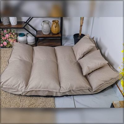 Yatai Foldable Floor Sofa 2 Seater Majlis Lazy Couch Sofa Floor With Bed & 2 Pillows Seating Back Support Floor with Adjustable Backrest Fully Assembled for Reading Sleeping TV Watching Gaming (Cream)