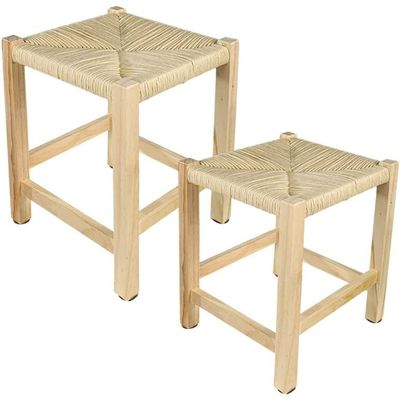 YATAI Handmade Footstool, Natural Seagrass Footstool, Hand Weave Round Ottoman Footstool, Portable Bed Side Vanity Stool, Footstool with 4 wooden Legs for Living Room Bedroom Entryway