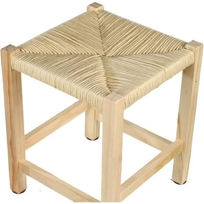 YATAI Handmade Footstool, Natural Seagrass Footstool, Hand Weave Round Ottoman Footstool, Portable Bed Side Vanity Stool, Footstool with 4 wooden Legs for Living Room Bedroom Entryway