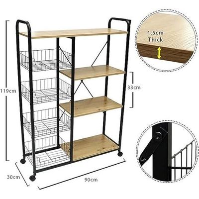 YATAI Kitchen Baker's Rack Food Trolley Microwave Oven Stand Kitchen Trolley Cart on Wheels With 4 Metal Mesh Baskets and Hooks - Kitchen Storage Organizer Shelves – Kitchen Island With Storage Shelf