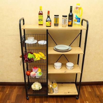 YATAI Kitchen Baker's Rack Food Trolley Microwave Oven Stand Kitchen Trolley Cart on Wheels With 4 Metal Mesh Baskets and Hooks - Kitchen Storage Organizer Shelves – Kitchen Island With Storage Shelf