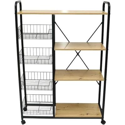 YATAI Kitchen Baker's Rack Food Trolley Microwave Oven Stand Kitchen Trolley Cart on Wheels With 4 Metal Mesh Baskets and Hooks - Kitchen Storage Organizer Shelves – Kitchen Island With Storage Shelf