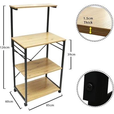 YATAI Kitchen Storage Trolley, 4 Tier Rolling Utility Cart with Lockable Wheels, Heavy Duty Storage Cart for Kitchen, Multi-Functional Storage Cart with Hooks, Also Flexible in Living Room, Bathroom