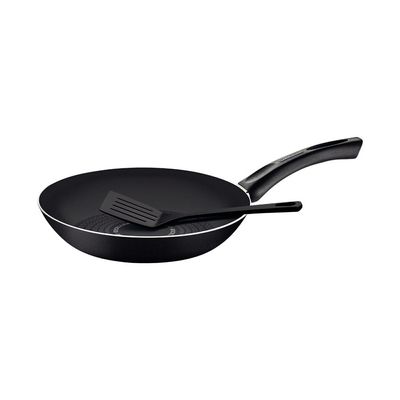 Tramontina Paris+ 30cm Black Aluminum Frying Pan with Interior and Exterior Starflon Excellent PFOA Free Nonstick Coating with Spatula