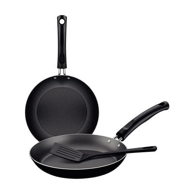 Tramontina Paris 3 Pieces Black Aluminum Frying Pan Set with Interior Starflon Max PFOA Free Nonstick Coating and Exterior Silicon Coating 24cm + 30cm + Spatula