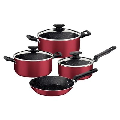 Tramontina 7 Pieces Red Aluminum Cookware Set with Interior and Exterior Starflon Max Nonstick Coating