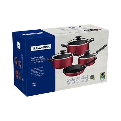 Tramontina 7 Pieces Red Aluminum Cookware Set with Interior and Exterior Starflon Max Nonstick Coating