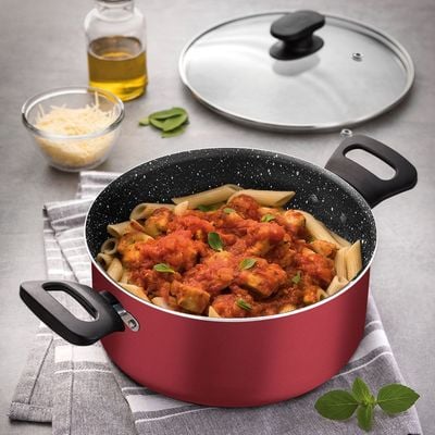 Tramontina 7 Pieces Red Aluminum Cookware Set with Interior and Exterior Starflon Max Nonstick Coating