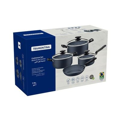 Tramontina 7 Pieces Blue Aluminum Cookware Set with Interior and Exterior Starflon Max Nonstick Coating