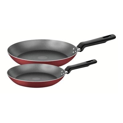 Tramontina Loreto 2 Pieces Red Aluminum Frying Pan Set with Interior and Exterior Starflon Max PFOA Free Nonstick Coating 22cm + 28cm