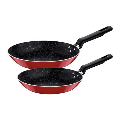 Tramontina Chelsea 2 Pieces Red Aluminum Frying Pan Set with Interior and Exterior Starflon Max PFOA Free Nonstick Coating 20cm + 24cm