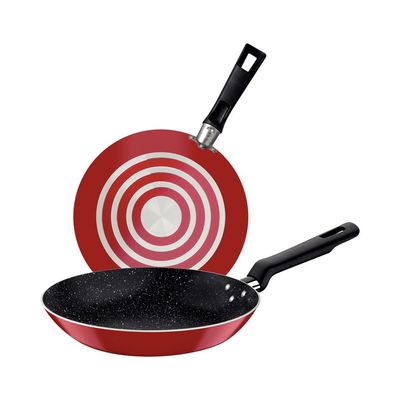 Tramontina Chelsea 2 Pieces Red Aluminum Frying Pan Set with Interior and Exterior Starflon Max PFOA Free Nonstick Coating 20cm + 24cm