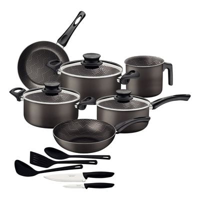 Tramontina Paris 14 Pieces Graphite Aluminum Cookware Set with Interior and Exterior Starflon Max Nonstick Coating 