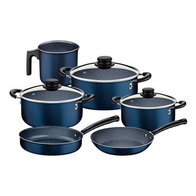 Tramontina 9 Pieces Blue Aluminum Cookware Set with Interior and Exterior Starflon Max Nonstick Coating