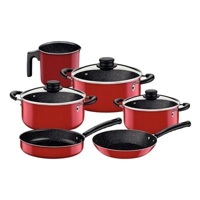 Tramontina 9 Pieces Red Aluminum Cookware Set with Interior and Exterior Starflon Max Nonstick Coating