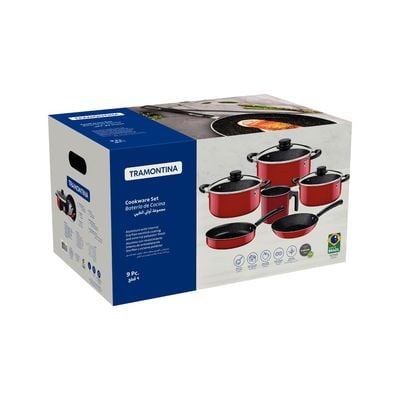 Tramontina 9 Pieces Red Aluminum Cookware Set with Interior and Exterior Starflon Max Nonstick Coating