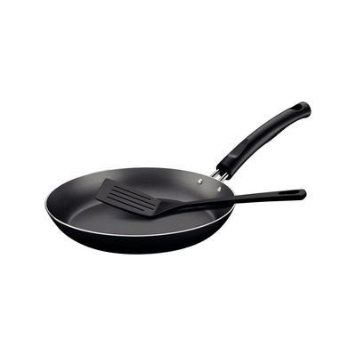 Tramontina Paris 24cm Aluminum Frying Pan with Interior Starflon Max PFOA Free Nonstick Coating and Exterior Black Silicon Coating with Spatula