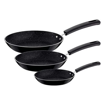 Tramontina Chelsea 3 Pieces Black Aluminum Frying Pan Set with Interior and Exterior Starflon Max PFOA Free Nonstick Coating 20cm + 24cm + 26cm