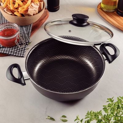 Tramontina Paris Texture 24cm Black Aluminum Skillet with Interior and Exterior Starflon Max PFOA Free Nonstick Coating