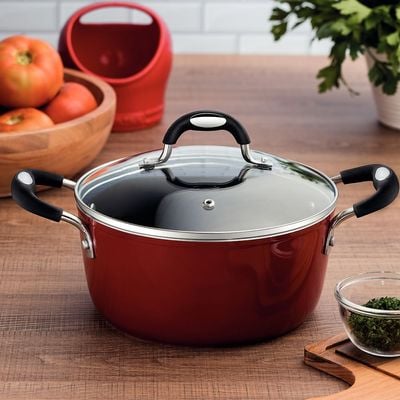 Tramontina Monaco Induction 22cm 3.5l Aluminum Casserole with Interior Starflon Premium PFOA Free Nonstick Coating and Exterior Red Silicon Coating