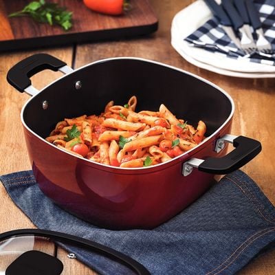 Tramontina Refinatta 24cm 4.8L Aluminum Casserole with Interior Starflon Premium Nonstick Coating and Red Silicone Exterior