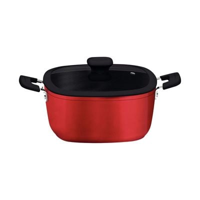 Tramontina Refinatta 24cm 4.8L Aluminum Casserole with Interior Starflon Premium Nonstick Coating and Red Silicone Exterior