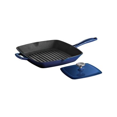 Tramontina Series 1000 11 Inches Cobalt Enameled Cast Iron Grill with Press