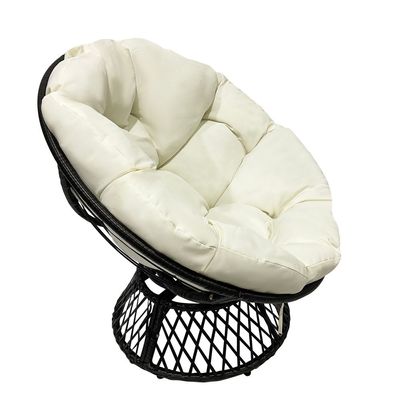 Maple Home Accent Papasan Chair 360° Swivel Round Wicker Rattan Padded Seat with Rotatable Egg Shape Metal Frame Thick Cushioned Seating Weather Resitant Outdoor Garden Patio Balcony Living Room Furniture