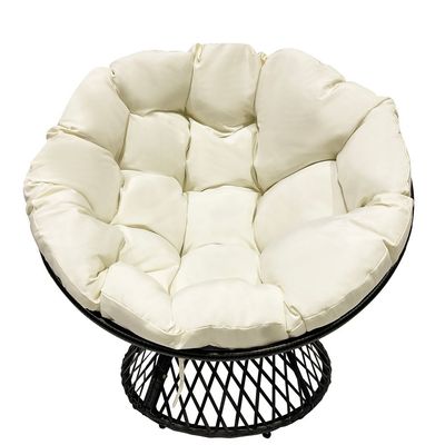 Maple Home Accent Papasan Chair 360° Swivel Round Wicker Rattan Padded Seat with Rotatable Egg Shape Metal Frame Thick Cushioned Seating Weather Resitant Outdoor Garden Patio Balcony Living Room Furniture