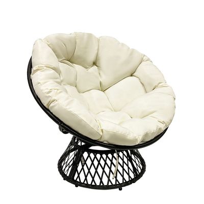 Maple Home Accent Papasan Chair 360° Swivel Round Wicker Rattan Padded Seat with Rotatable Egg Shape Metal Frame Thick Cushioned Seating Weather Resitant Outdoor Garden Patio Balcony Living Room Furniture