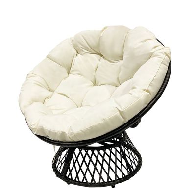 Maple Home Accent Papasan Chair 360° Swivel Round Wicker Rattan Padded Seat with Rotatable Egg Shape Metal Frame Thick Cushioned Seating Weather Resitant Outdoor Garden Patio Balcony Living Room Furniture