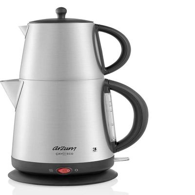 Arzum AR3072 Electric Kettle 1.7 Liter Eco Turkish Tea Maker Stainless Steel 2200 Watts Silver Color Model