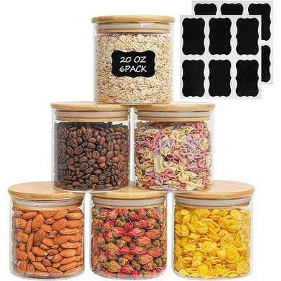  1CHASE® Glass Food Storage Jars 600 ML (Set of 6) Round