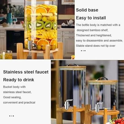  1CHASE® Borosilicate Glass Drink Dispenser with Spigot and Wooden Stand 8 Litre