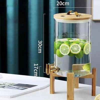  1CHASE® Borosilicate Glass Drink Dispenser with Spigot and Wooden Stand 8 Litre