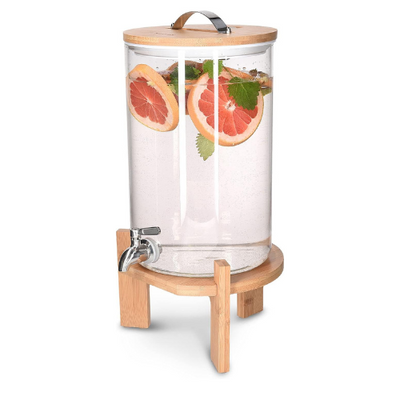  1CHASE® Borosilicate Glass Drink Dispenser with Spigot and Wooden Stand 8 Litre