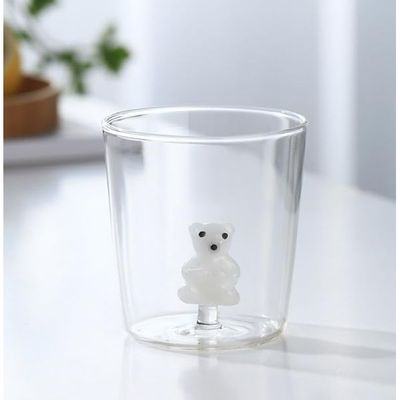  1CHASE® Borosilicate Three Dimentional Animal Design Glass Cups 300 ML (Polar Bear)