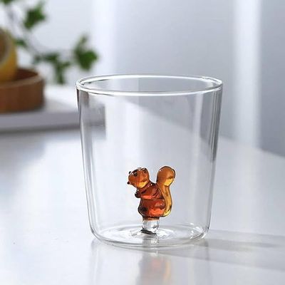 1CHASE® Borosilicate Three Dimentional Animal Design Glass Cups 300 ML (Squirrel)