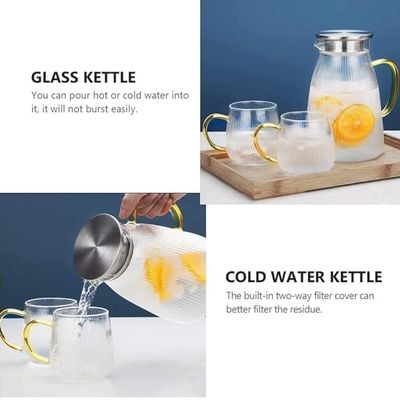  1CHASE® Borosilicate Glass Water Pitcher With Stainless Steel Strainer Lid 1500 ML