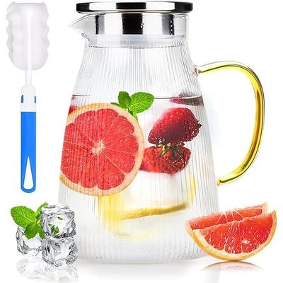  1CHASE® Borosilicate Glass Water Pitcher With Stainless Steel Strainer Lid 1500 ML