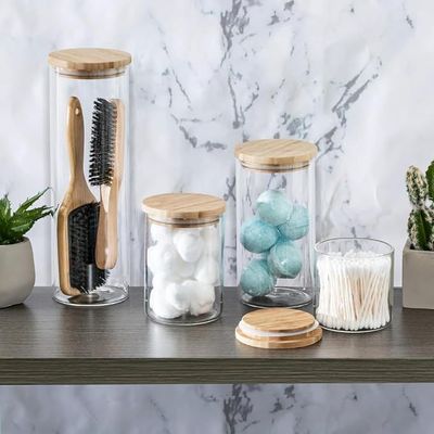 1CHASE Borosilicate Glass Jars with Bamboo Lids, Glass Food Storage Jars with Wood Lids for Pantry-4 PCS Set (2200 ML / 1200 ML / 750 ML / 500 ML)
