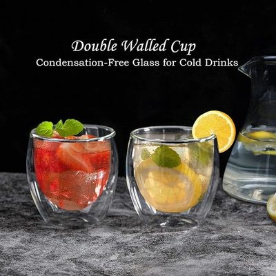 1CHASE Double Wall Insulated Coffee Tea Cups 250 ML (Set of 6), Clear Coffee Mugs - Espresso, Cappuccino, Tea, latte Cups - Cold/Hot Beverage
