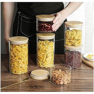 1CHASE Glass Storage Jars with Bamboo Lids 500ML (Set of 4), Air Tight Kitchen Food Cereal Containers for Storage, Canister Set Ideal for Flour, Sugar, Coffee, Candy, Spice Jars Coffee
