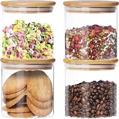 1CHASE Glass Storage Jars with Bamboo Lids 500ML (Set of 4), Air Tight Kitchen Food Cereal Containers for Storage, Canister Set Ideal for Flour, Sugar, Coffee, Candy, Spice Jars Coffee
