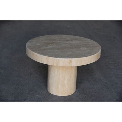Round Beige Travertine End/Side Table 60Cm Dia