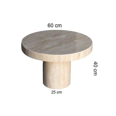 Round Beige Travertine End/Side Table 60Cm Dia