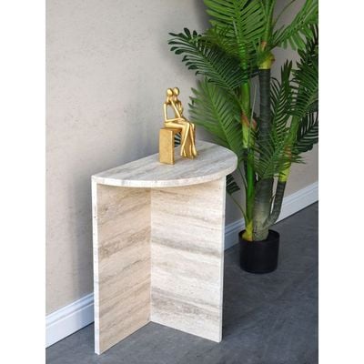 Silver Travertine Side Table 60Cm Dia