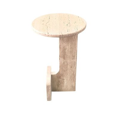 Round Beige Travertine End/Side Table 30Cm Dia